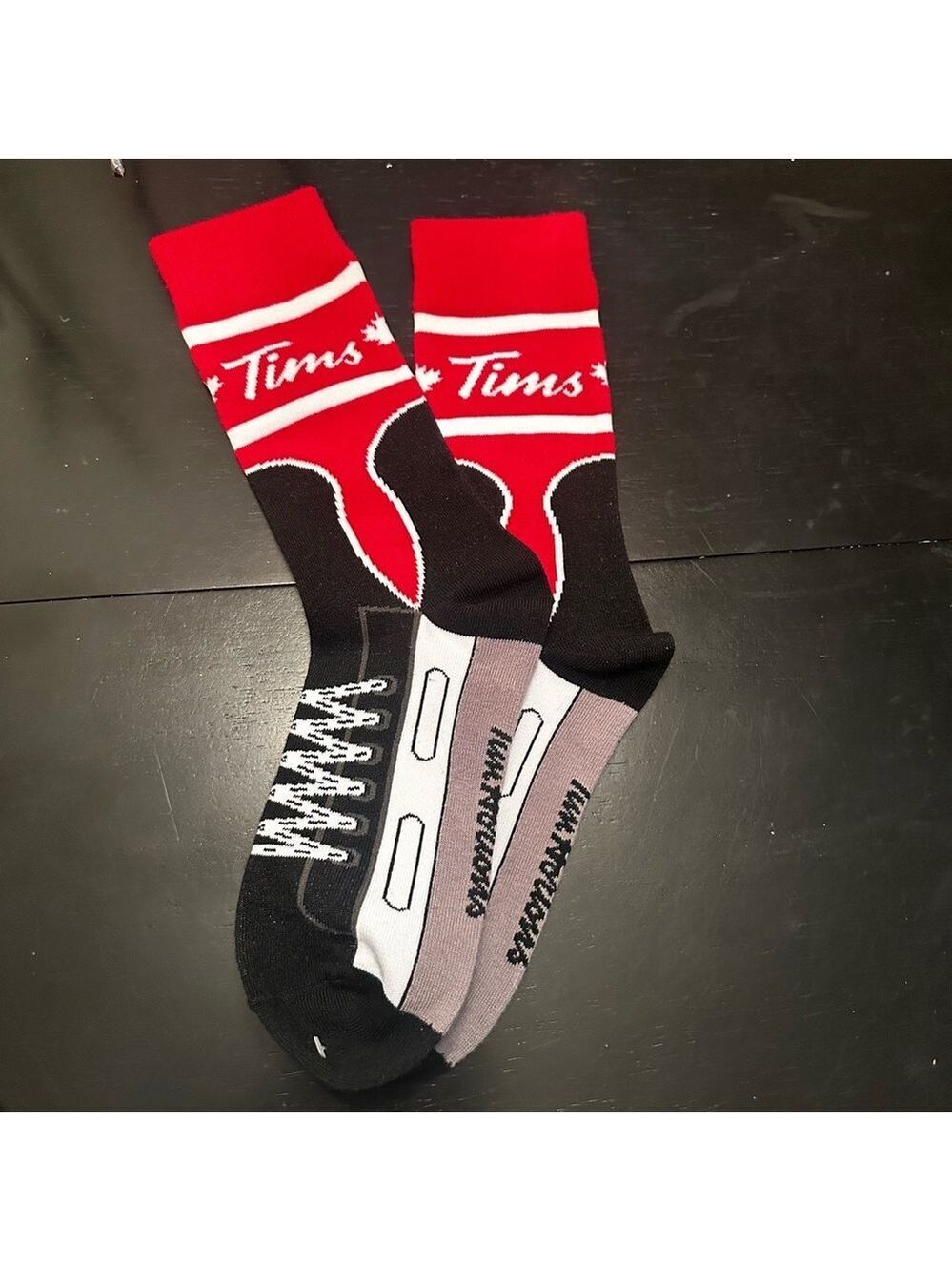 TIM HORTONS Skate Socks, Graphic Print, Black Red & Grey Unisex